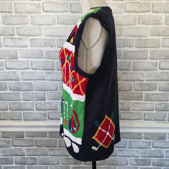 Vintage Marisa Christina Hand Knit Golf Sweater Vest Holiday Novelty Christmas M - Picture 3 of 10